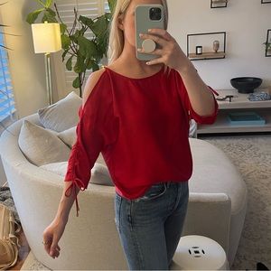 Michael Kors Red Silk Open Shoulder Top
